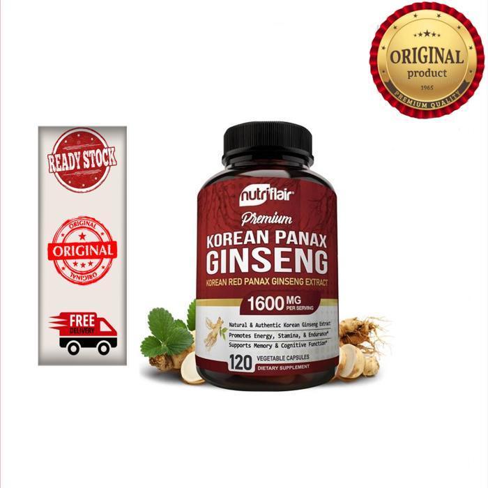 New (Dijamin Asli) Nutriflair Korean Red Panax Ginseng 1600Mg, 120 Vegan Capsules
