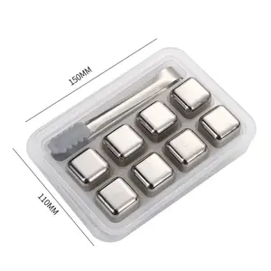 ES Batu Reusable Stainless Steel Gold Square Paket 4pcs / 6pcs / 8pcs / 12pcs dapat Capit Stainless Steel Plus Silicon Anti Licin ice Cube