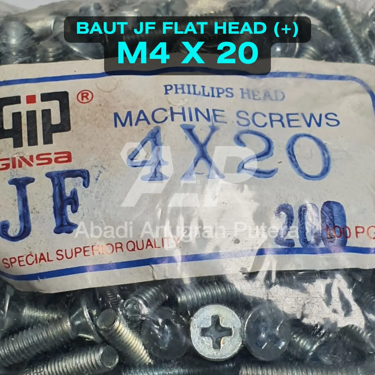 Baut JF M4 x 20 Flat Head 4x20mm obeng plus Full Drat (200 pcs)