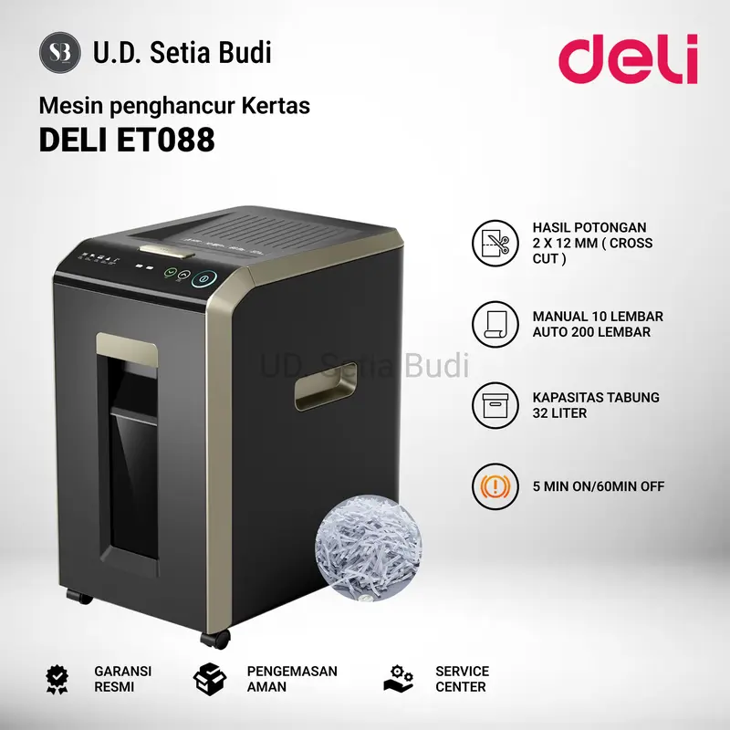Deli Paper Shredder ET088 Mesin Penghancur Kertas Automatis  Deli ET088 Kapasitas 200 Lembar 32L 0