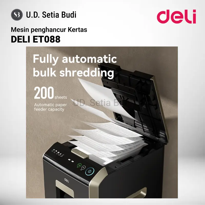 Deli Paper Shredder ET088 Mesin Penghancur Kertas Automatis  Deli ET088 Kapasitas 200 Lembar 32L 2