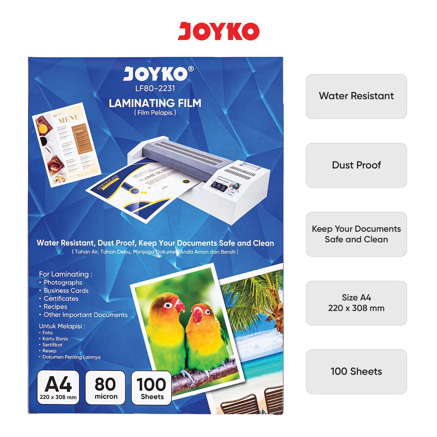 Laminating Film LF80-2231 (A4) Plastik Laminating Joyko