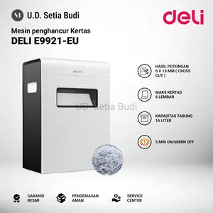 Deli Paper Shredder E9921-EU Mesin Penghancur Kertas Deli E9921-EU Kapasitas 6 Lembar 16L