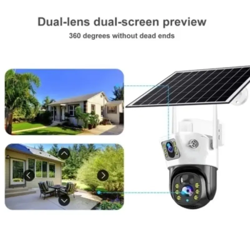 CCTV V380 Pro Solar Panel Dual Lensa Jaringan Wifi 1080p 2K HD Picture 1