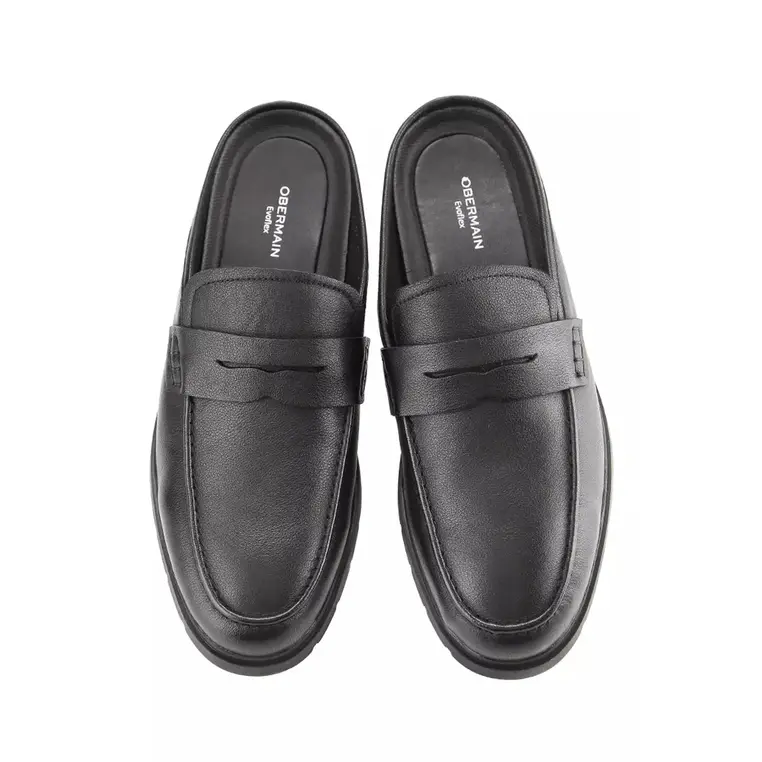 SEPATU SANDAL OBERMAIN PRIA ORIGINAL CASUAL KULIT ASLI HITAM OM01 5