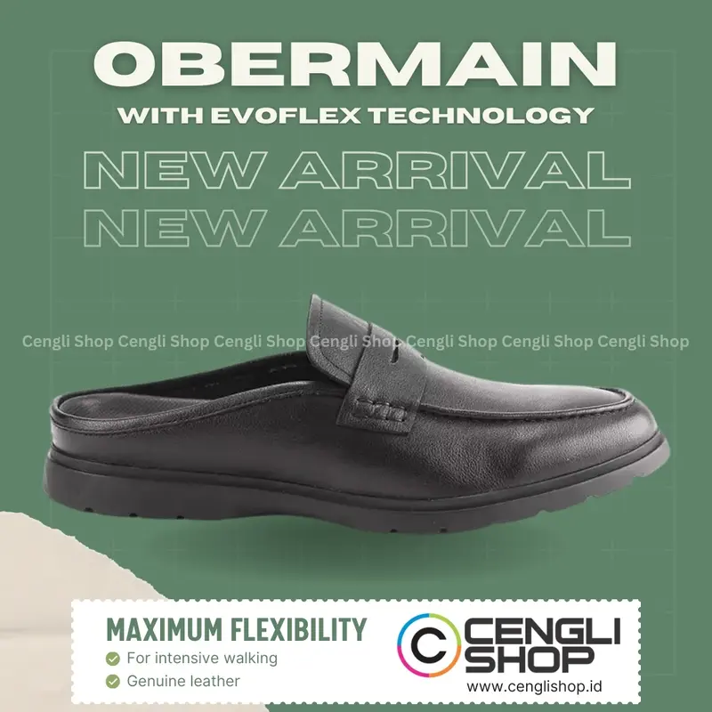 SEPATU SANDAL OBERMAIN PRIA ORIGINAL CASUAL KULIT ASLI HITAM OM01 0