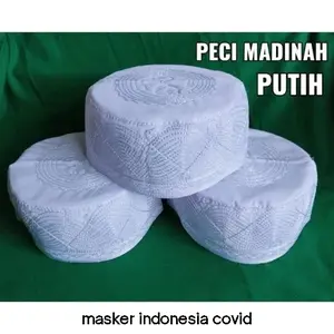 Peci Haji Madinah Putih Hitam Termurah Ecer Kopiah Motif Lipat Best Seller Katun Songkok Muslim Dewasa Umroh Santri