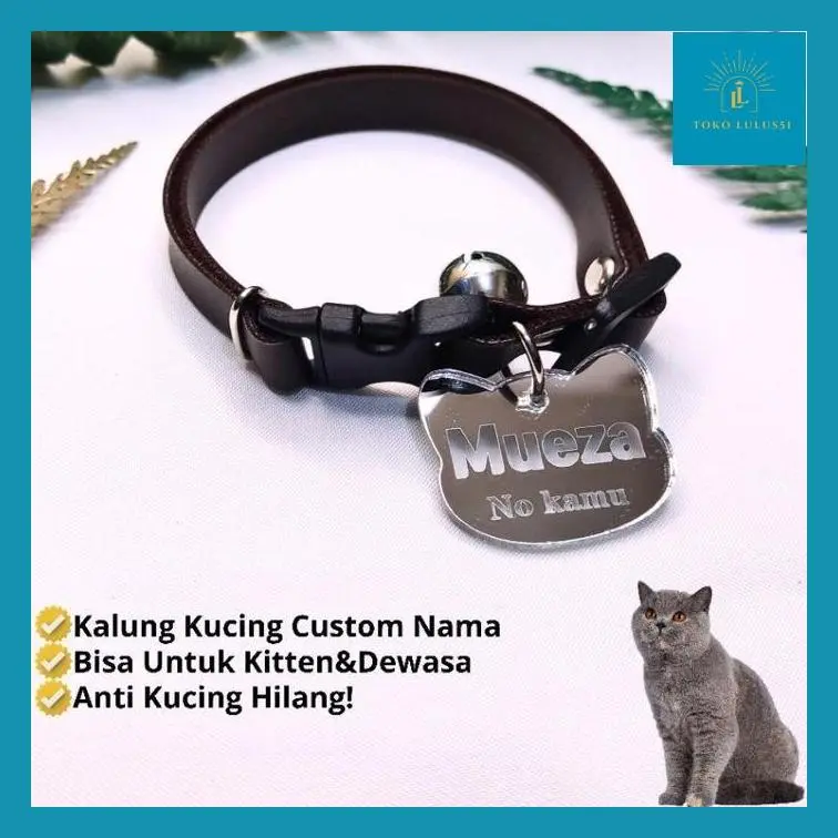 L'Lusi_ Kalung Kucing Custom Nama Bahan Liontin Akrilik Silver Gratis Lonceng Bunyi Anyaring 0