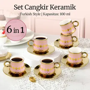 Set Cangkir Keramik 6 In 1 Tea Coffee Cup Turkish Style 100ml Sf11 Pin