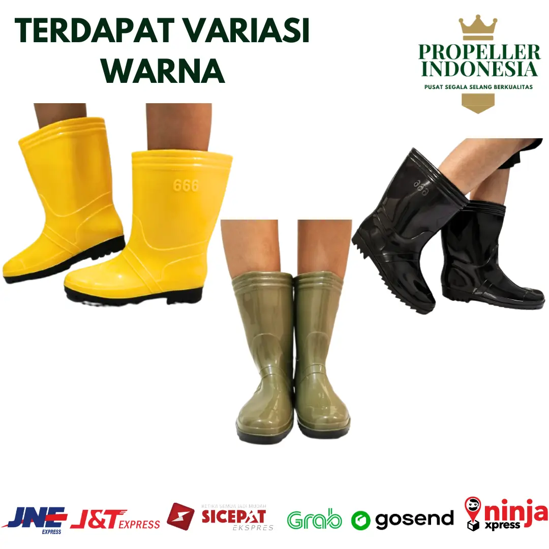 Sepatu Boots Pria dan Wanita Sepatu karet Sepatu Berkebun Bahan PVC Anti Air Sepatu KF-802 Kuning Hijau Hitam