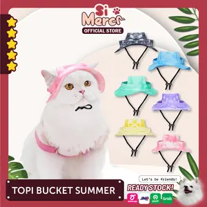 Si Merci Topi Hewan Kucing Anjing Bucket Musim Panas dengan Tali Lucu | Bucket Summer Hat