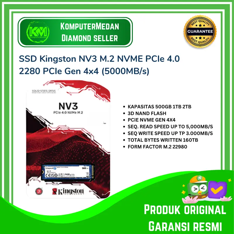 SSD Kingston NV3 500GB 1TB 2TB M.2 NVME PCIe 4.0 2280 PCIe Gen 4x4 (5000MB/s)