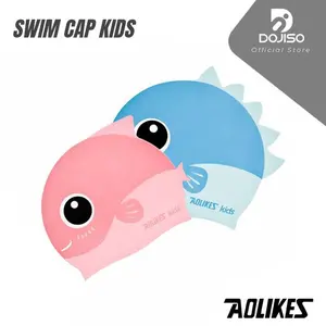 Topi Renang Anak Aolikes 5011 Swim Cap Kid Shark Penutup Kepala Motif