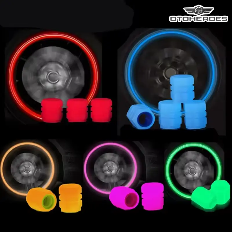 4 PCS Tutup Pentil Ban Mobil Motor Nyala Neon Glow In The Dark Luminous Valve Cap Kendaraan