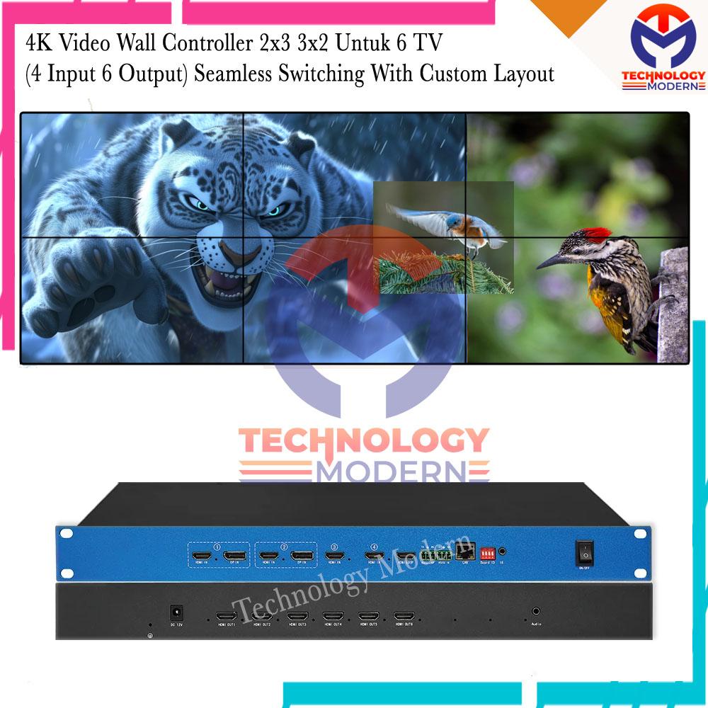 4K HDMI Video Wall Processor/Controller 2x3 3x2 Untuk 6 TV (4 Input 6 Output) Seamless Switching With Custom Layout