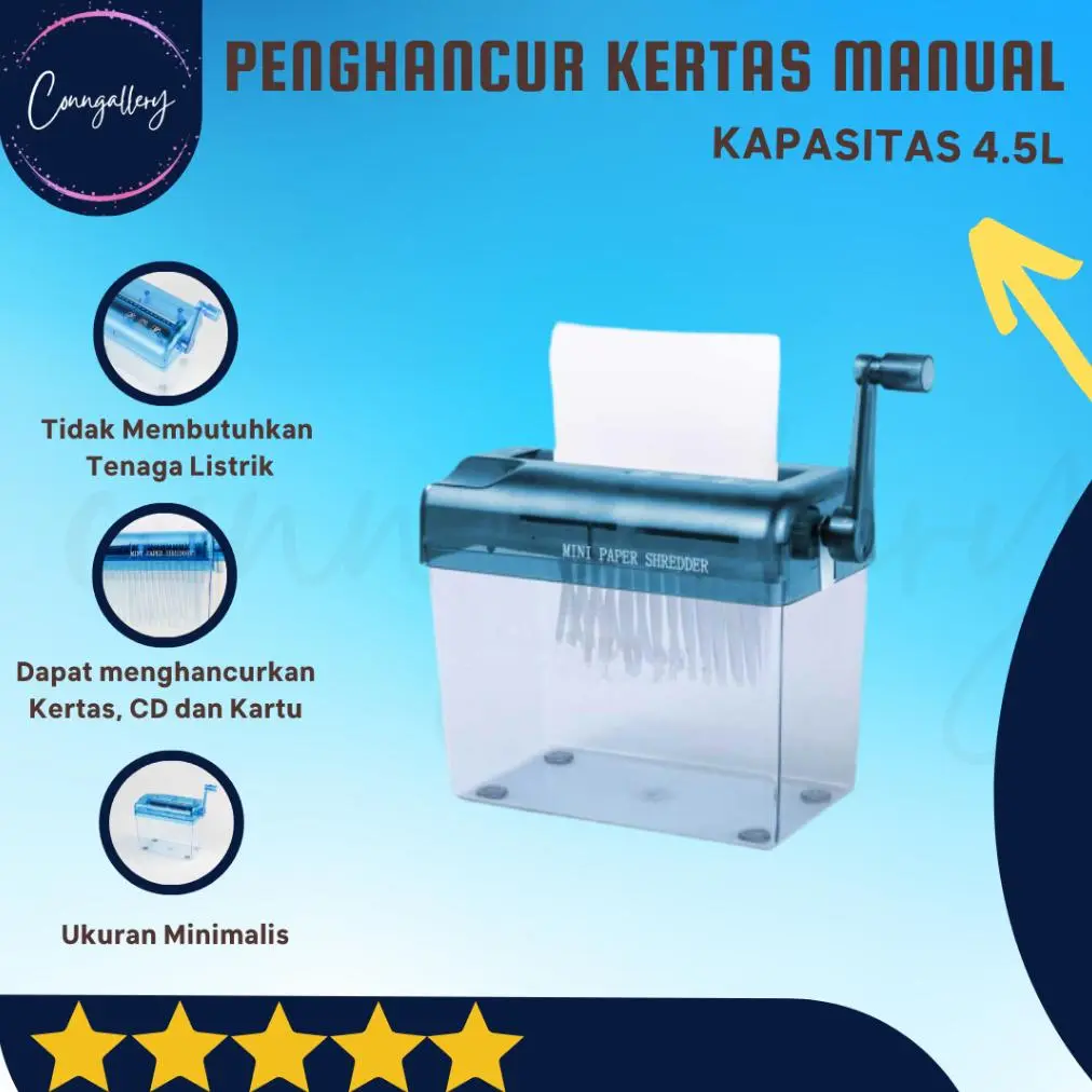 Ready Alat Mesin Penghancur Kertas Manual CD Card Paper Shredder Tanpa Listrik