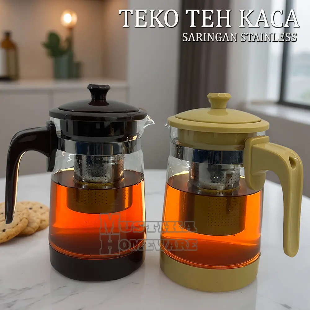 Teko Teh Kaca 900ml Elegan Saringan Stainless Strainer Glass Tea Pot