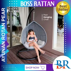 Kursi Ayunan Rotan Sintetis Gantung Pear Malas Santai [KEROMBONG + RANTAI 2 METER + BANTALAN BY REQUEST]