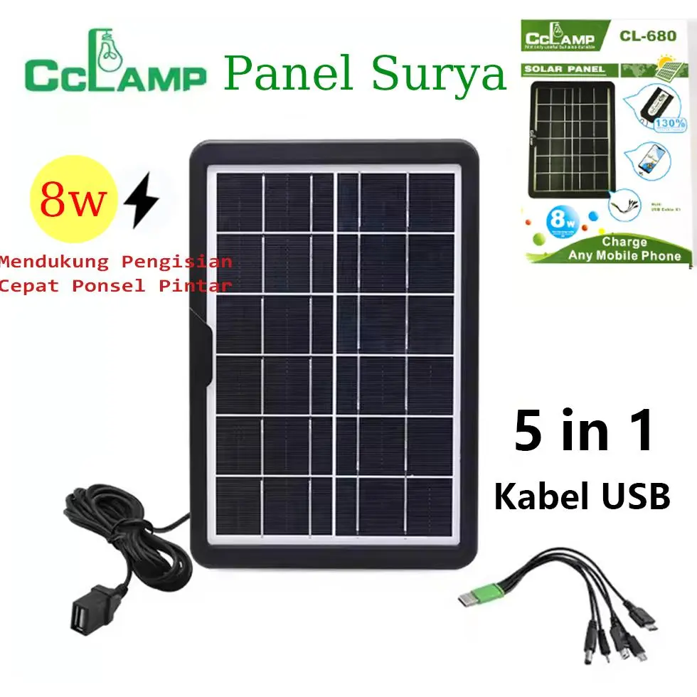 CCLAMP Solar Panel Tenaga Surya - Panel surya multifungsi dilengkapi dengan beberapa kabel pengisi daya Pengisian Daya Ponsel Tenaga Surya Portabel