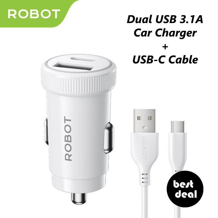 Gambar Robot RT-C13 Car Charger Mobil USB-C USB-A Dual USB 3.1A + USB-C Cable Combo dari bestdeal_NEW Kota Administrasi Jakarta Pusat Tokopedia