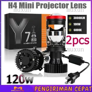 READY 2PCS Y7D Mini Projector H4 Lampu LED Projector Super Bright Lampu Biled H4 Mobil Cut Off High Low Jauh Dekat Hi Lo Mini Driving Light Laser Headlamp Pendingin