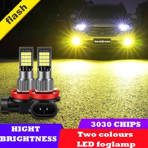 READY 2Pcs Lampu LED Putih Kuning Hijau H8 H11 / 9006 / H16 Two Color 24SMD untuk Foglamp Mobil Lampu Depan 3030 SMD 12-24V Anti Kabut Untuk Mobil