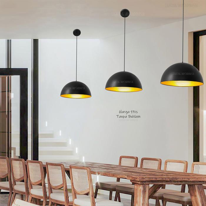 Gambar Lampu Gantung Kap Industrial Hitam Gold cafe restaurant standart 30cm dari lighting shop indonesia Kota Administrasi Jakarta Pusat Tokopedia