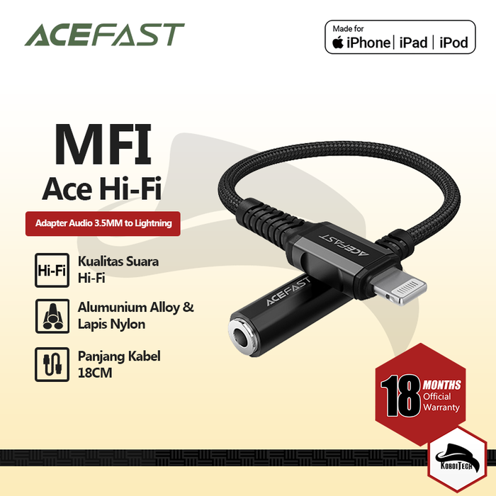 Gambar ACEFAST C1-05 LIGHTNING AUDIO ADAPTER CONNECTOR MFI EARPHONE IPHONE dari KoboiTech Kota Administrasi Jakarta Utara Tokopedia