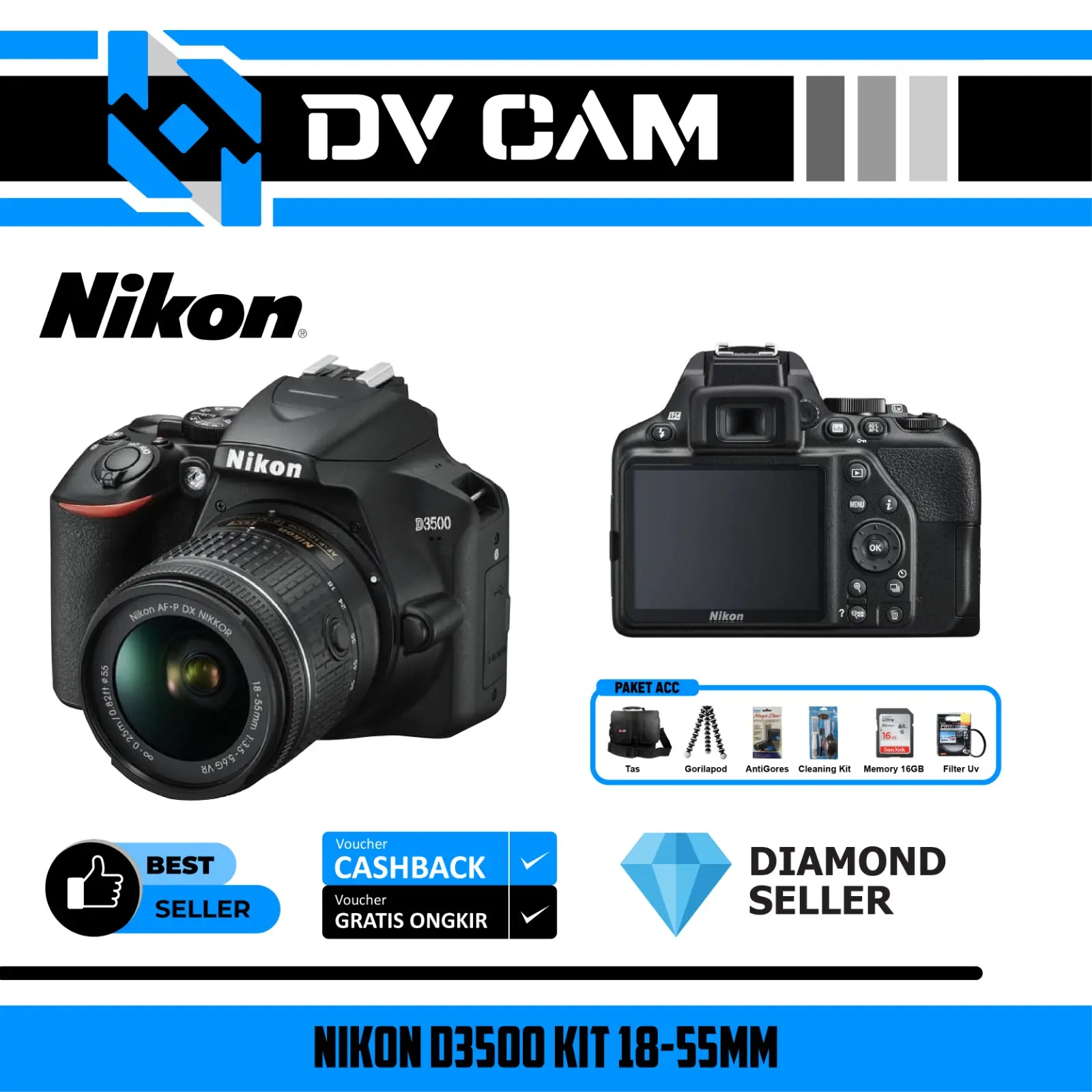NIKON D3500 KIT 18-55MM PAKET TAS