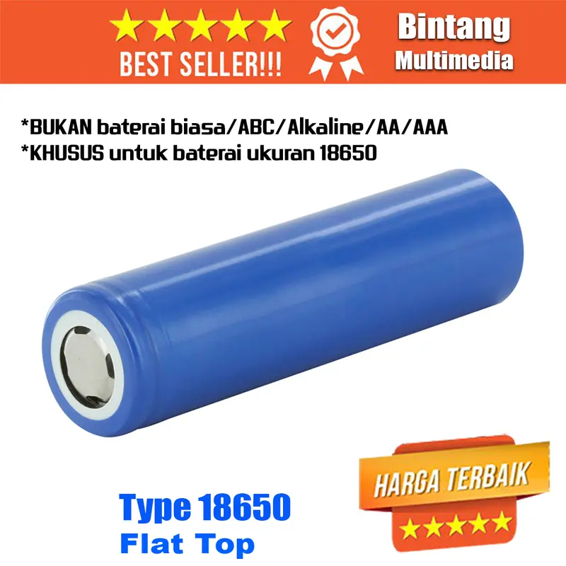 Baterai Cas 18650 Real 1200 mAh Flat Top Baterei Senter Batrei Batre 5
