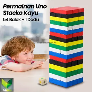 Permainan Uno Stacko Kayu 54 Balok dengan 1 Dadu - WT48 - Multi-Color