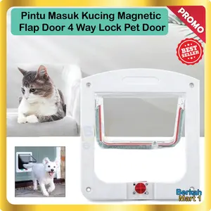 Pintu Masuk Kucing Magnetic Flap Door 4 Way Lock Pet Door - TR4 - White