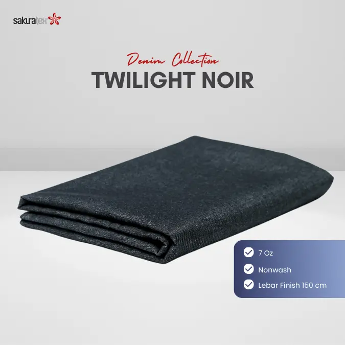 SAKURATEX | Twilight Noir Kain Denim Bahan kain Jeans Kualitas Premium Lembut Ecer berat 7 oz Kain Denim Warna Blue Black Warna Denim Hitam