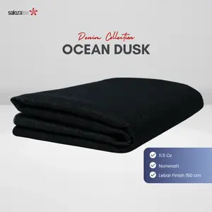 SAKURATEX | Ocean Dusk Kain Denim Bahan kain Jeans Kualitas Premium Lembut Ecer berat 11.5 oz Kain Denim Warna Blue Black Warna Denim Hitam Denim Rigid Stretch Kain Lentur