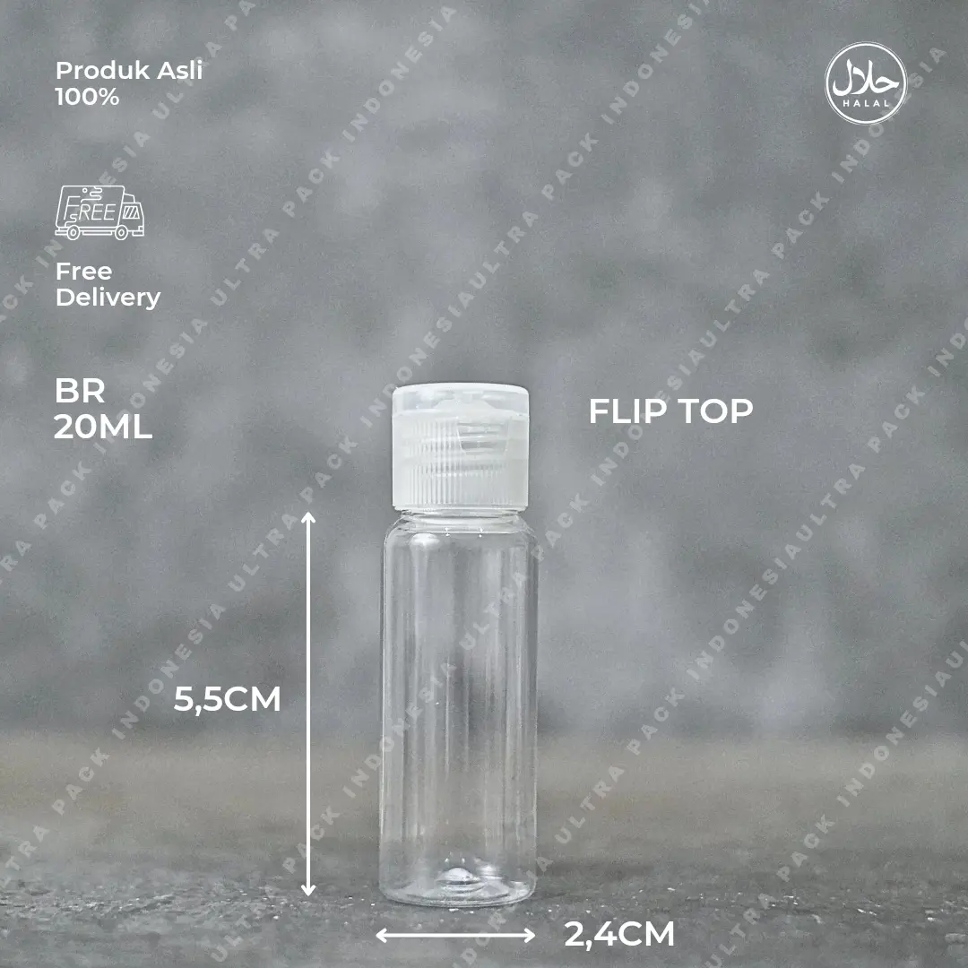 BOTOL PET BR 20ML CLEAR & FLIP TOP NATURAL [ KEMASAN BOTOL FLIPTOP ISI ULANG ]