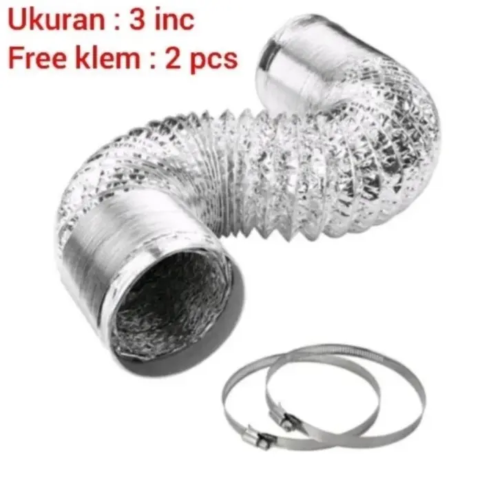 Pipa exhaust 3 in (2 meter) + klem 2 pcs flexible ducting cerobong asap