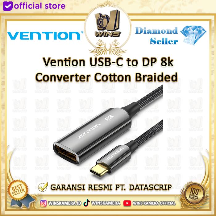 Gambar Vention Cotton Braided USB-C to DP 8K Converter 0.25M Black Zinc Alloy Type dari WINS OFFICIAL STORE Kota Administrasi Jakarta Utara Tokopedia