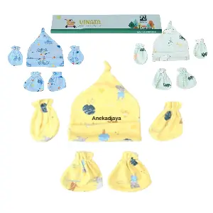 Topi bayi set vinata / kupluk bayi set katun / topi set bayi sarung tangan dan sarung kaki