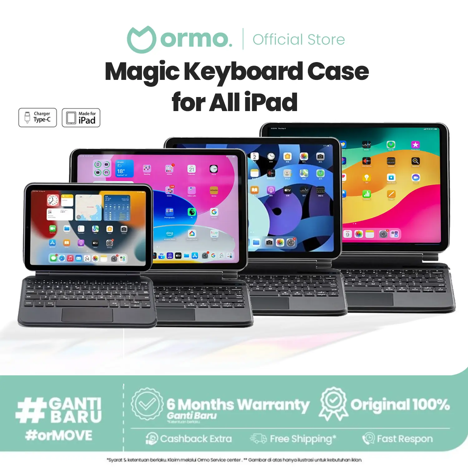 Ormo Magic Keyboard 11" for iPad 11 Inch iPad Air 4 5 iPad Pro M1 M2