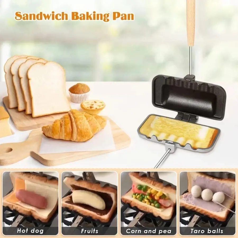 Sandwich Frying Pan Pembuat Roti Bakar Dengan Alat Berkualitas Bagus Anti Lengket Aluminium