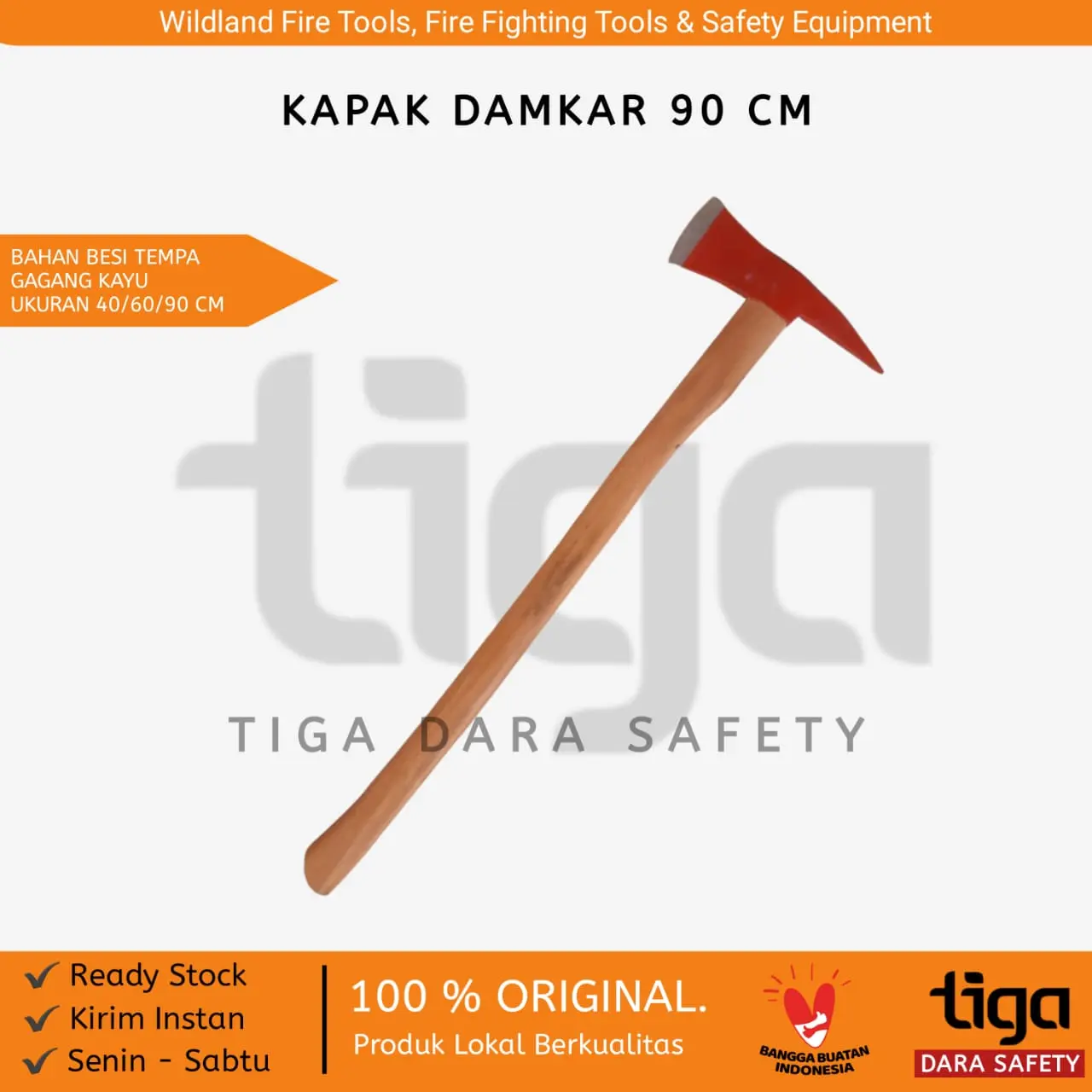 Kapak Damkar 90cm Mata Besi Baja Tempa Tajam ( L ) Gagang Kayu