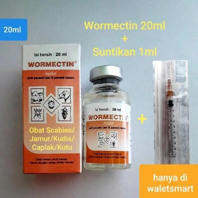 Wormectin 20Ml + Suntikan Obat Parasit Scabies Kelinci Kucing Anjing Murah