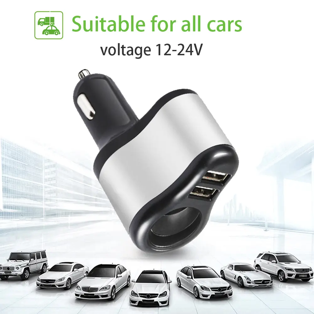 Dual USB Fast Charge Car Charger Splitter Cigarette Lighter Socket Car Adapter Accessories