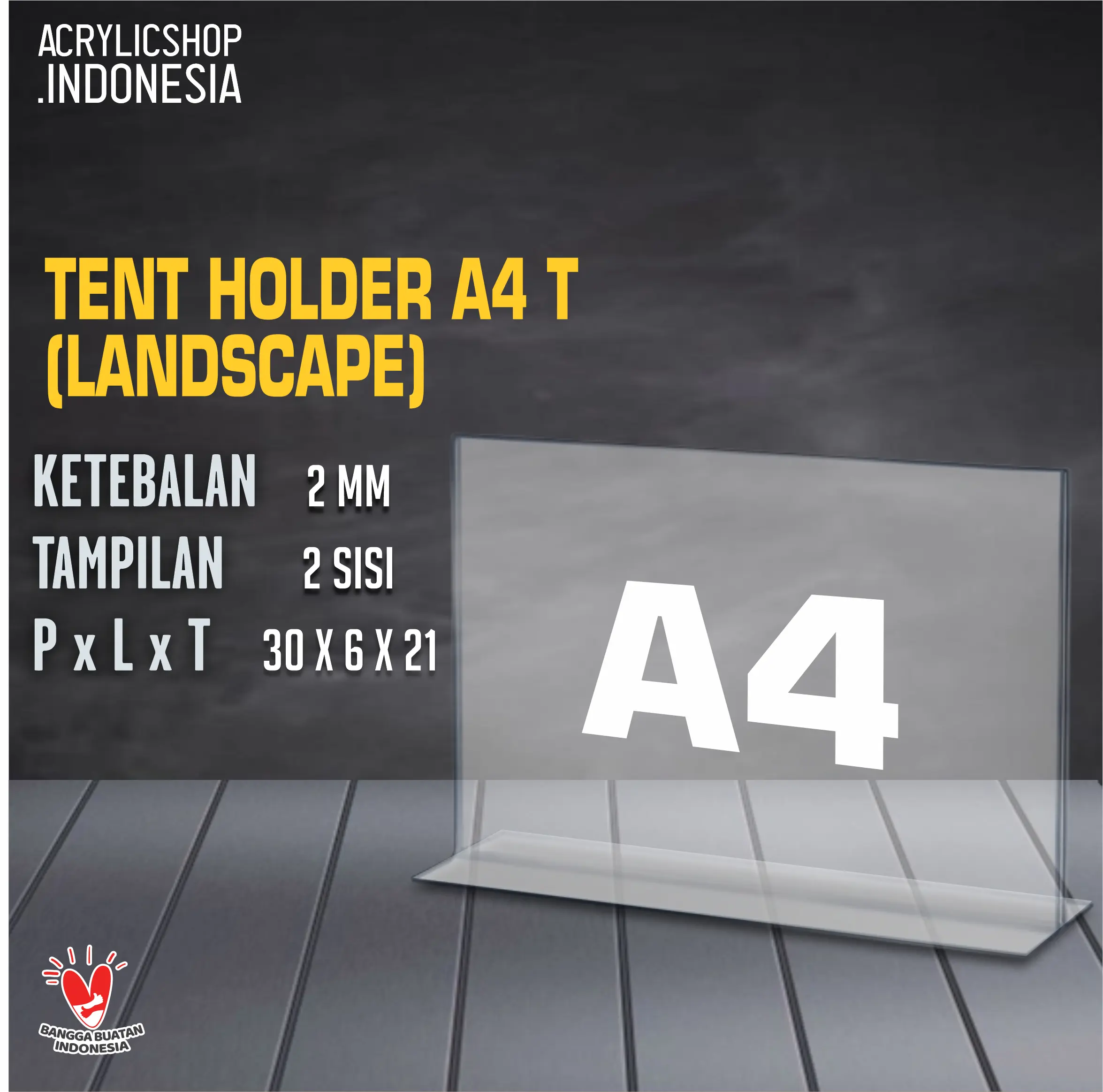 Akrilik Tempat Brosur A4/Tent Card Holder Lanscape 2sisi A4 TypeT
