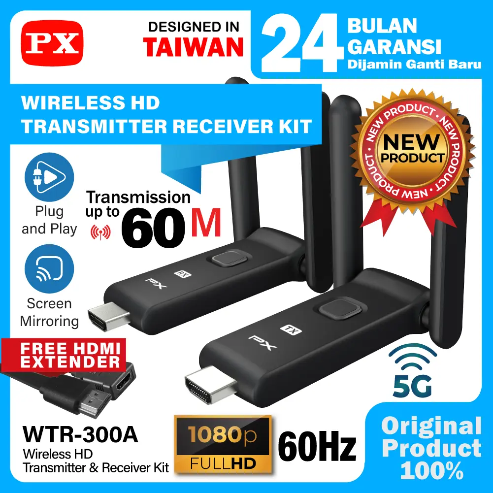 Wireless HDMI Transmitter Receiver Audio Video Display Stick Laptop Smartphone 60 meter PX WTR-300A
