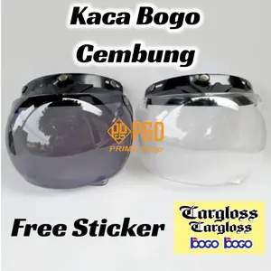 Kaca Helm Bogo cembung dan datar, Classic dewasa, Free Sticker