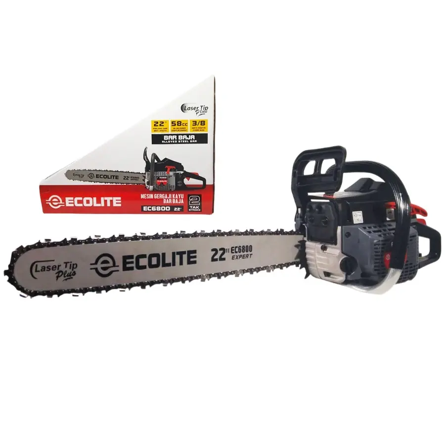 Mesin Potong Gergaji Kayu Laser Tip ECOLITE EC6800 - Chainsaw 22" 58cc 2 tak
