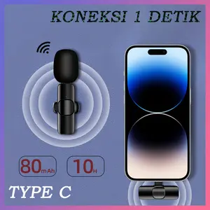 Mikrofon Nirkabel K8 Wireless Type C Lavalier Mic Portabel Audio Video Pembuatan Rekaman Bluetooth 2.4GHz 80mAh 20m Jarak Transmisi Hijau Putih