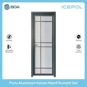 Icepol Pintu Kamar Mandi Aluminium Pintu Alumunium Full Set Pintu Kaca Aluminium Kamar Mandi White Grey Putih Abu Plus Kusen Handle 70x200 IC D081