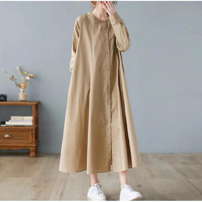 chinese dress ladies Boat Neck Linen Midi Dress
